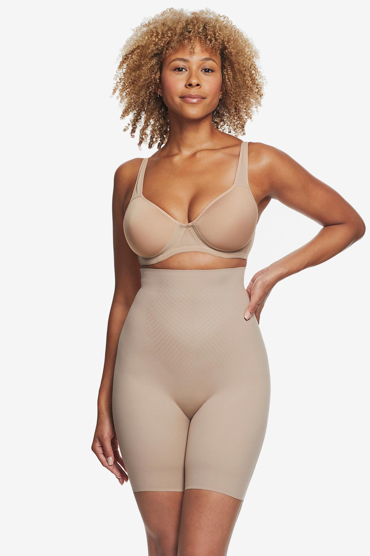 Iconic Core High Waist Thigh Slimmer Shapewear with Butt Lift in Stucco - Perfect for Body Shaping, Tummy Control & Confidence Boost for Dresses, Jeans & Special Occasions