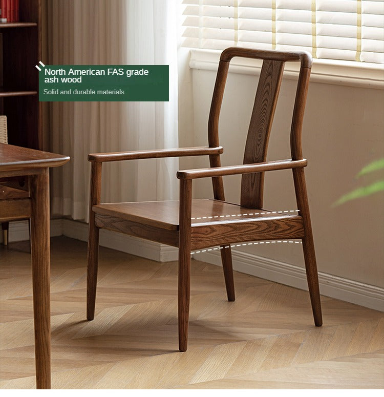 Premium Black Walnut & Ash Solid Wood Dining Armchair with Backrest - Elegant & Durable for Home, Restaurant, and Office Use