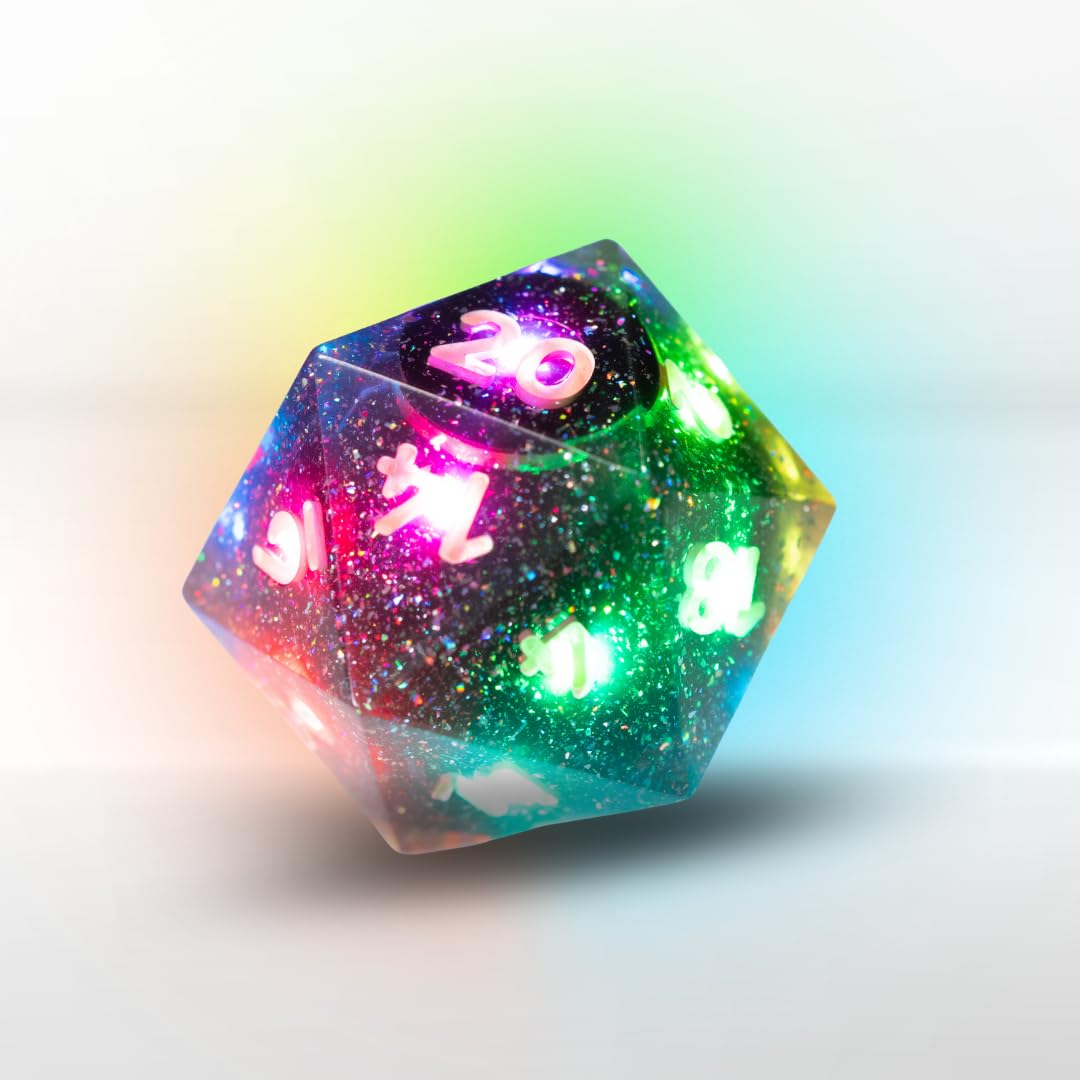 RGB Polyhedral Electronic Dice - D20 (Midnight Galaxy) with App-Controlled Light Effects & Sound, Wireless Charging, Bluetooth VTT Connectivity - Perfect for DND, RPG Games and Tabletop Adventures