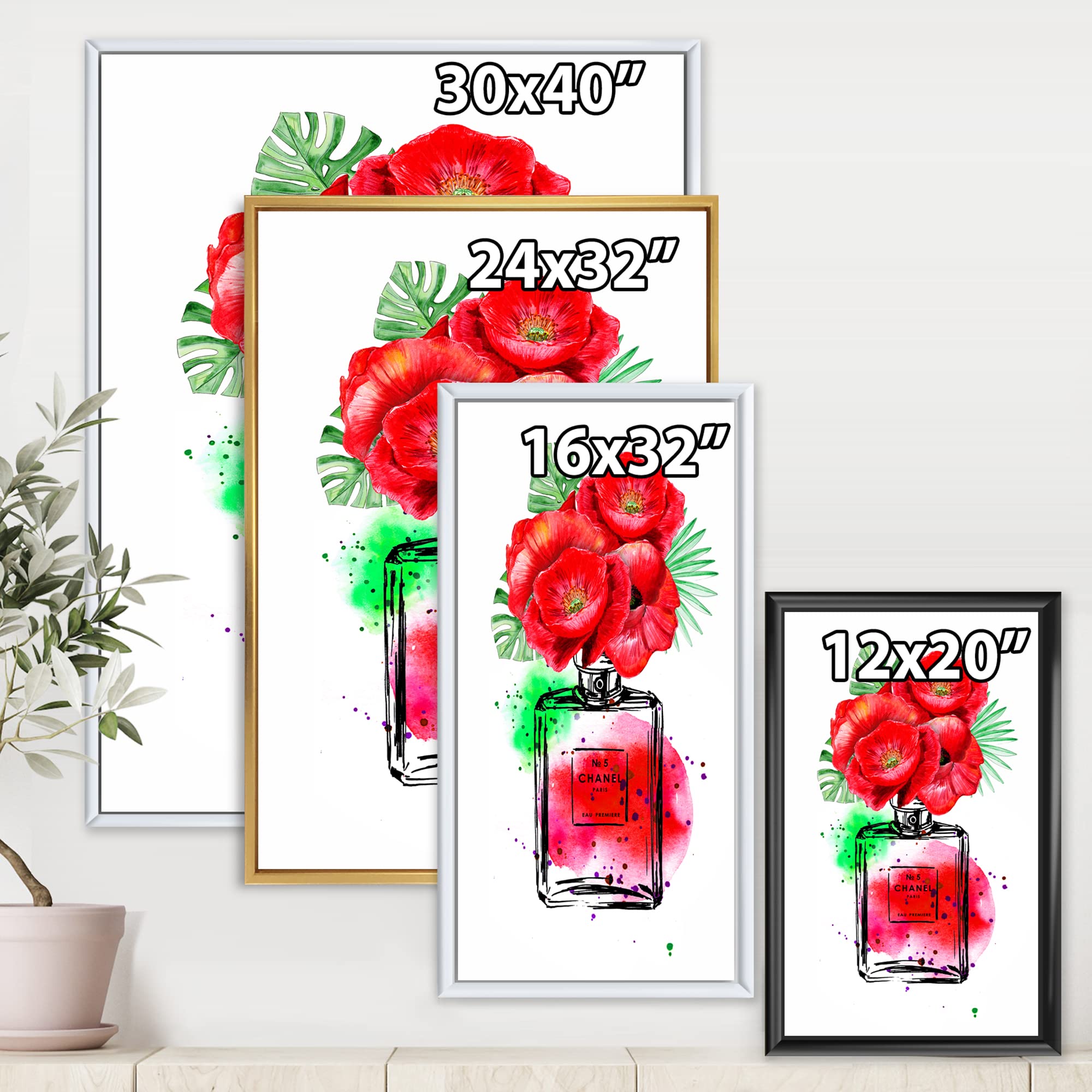 Chanel No.5 Perfume Inspired Modern Framed Canvas Wall Art Print - Elegant Home Decor for Living Room, Bedroom & Office