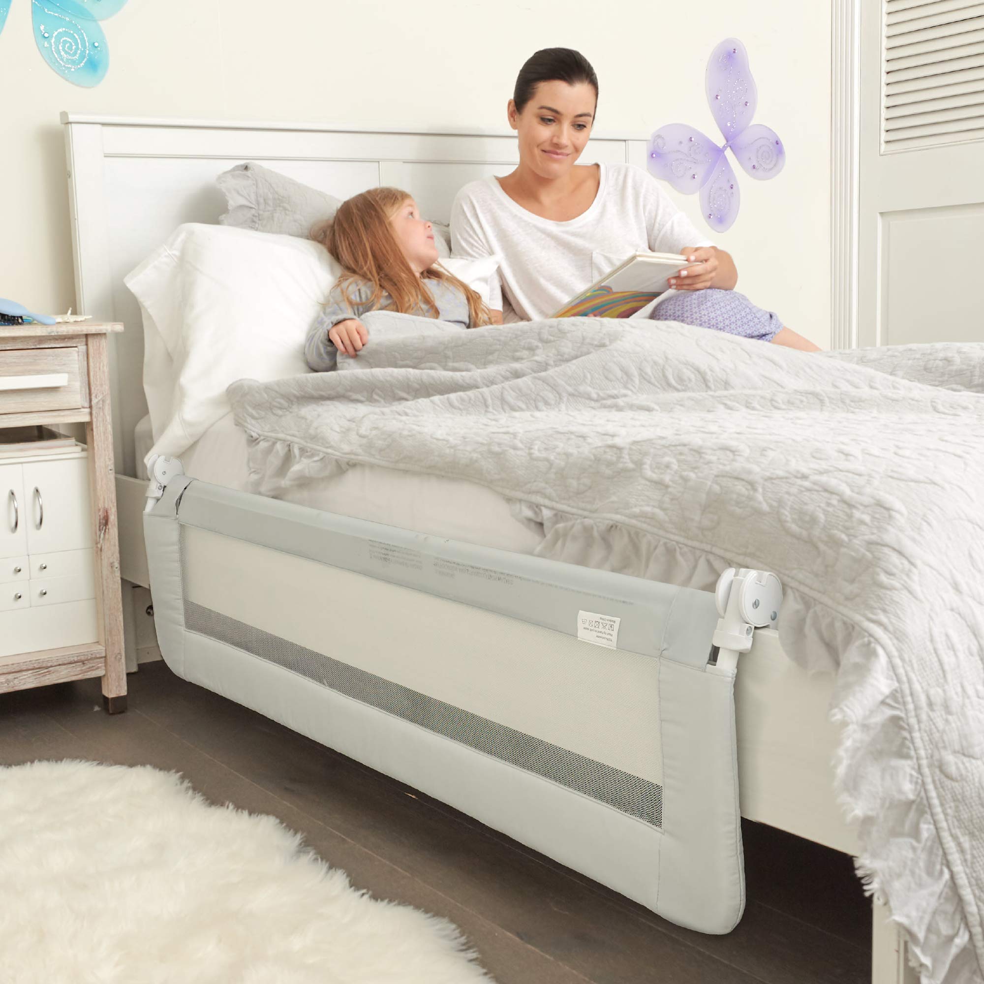 ComfyBumpy 59 Inch Extra Long Adjustable Toddler Bed Rail Guard for Kids - Safety Bed Rails for Twin, Full, Queen & King Size Beds - Baby Bed Side Rails for Boys & Girls (Gray, XL 59