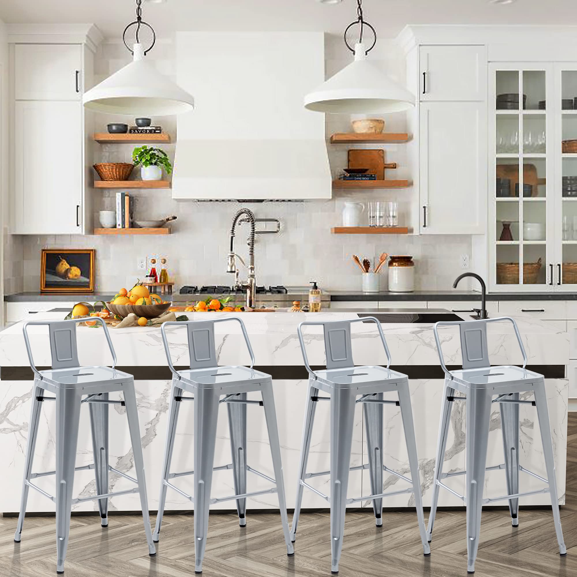**4-Pack Industrial Metal Bar Stools with Back - 26