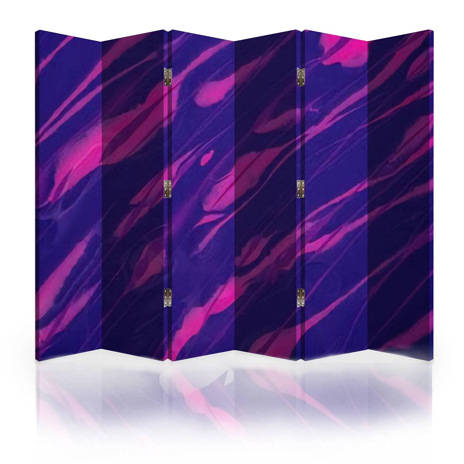 Abstract Fluid Art Canvas Room Divider Screen - Navy Blue & Purple Folding Privacy Partition (6 Panels) | Modern Room Separator for Bedroom, Office & Studio Decor