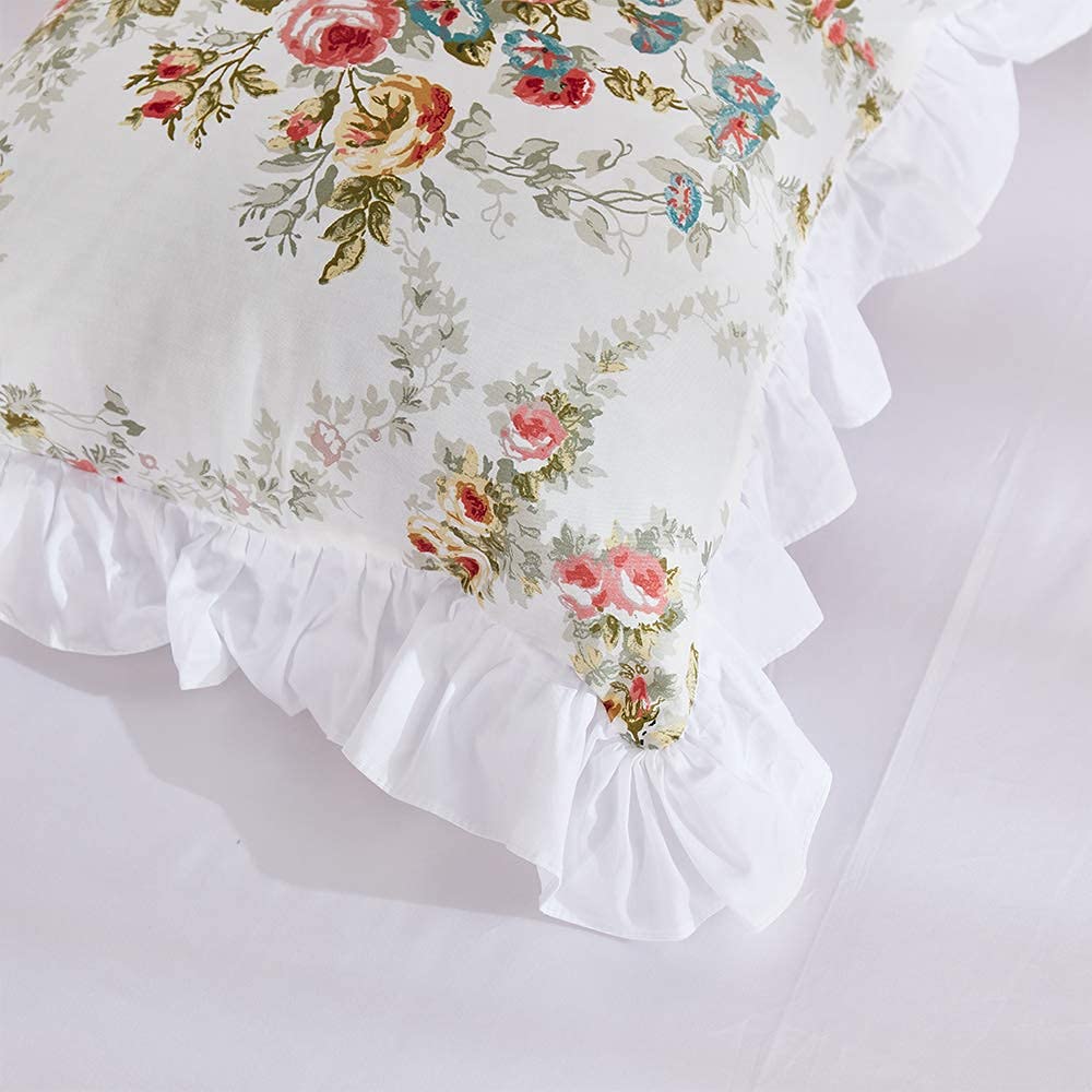 FADFAY Rose Floral Throw Pillow Covers 18x18 Inch Set of 2 - Cotton Decorative Square Cushion Cases with White Ruffle Trim for Sofa, Couch, Bedroom & Living Room - Perfect for Home Decor, Wedding Gifts and Cozy Interior Styling