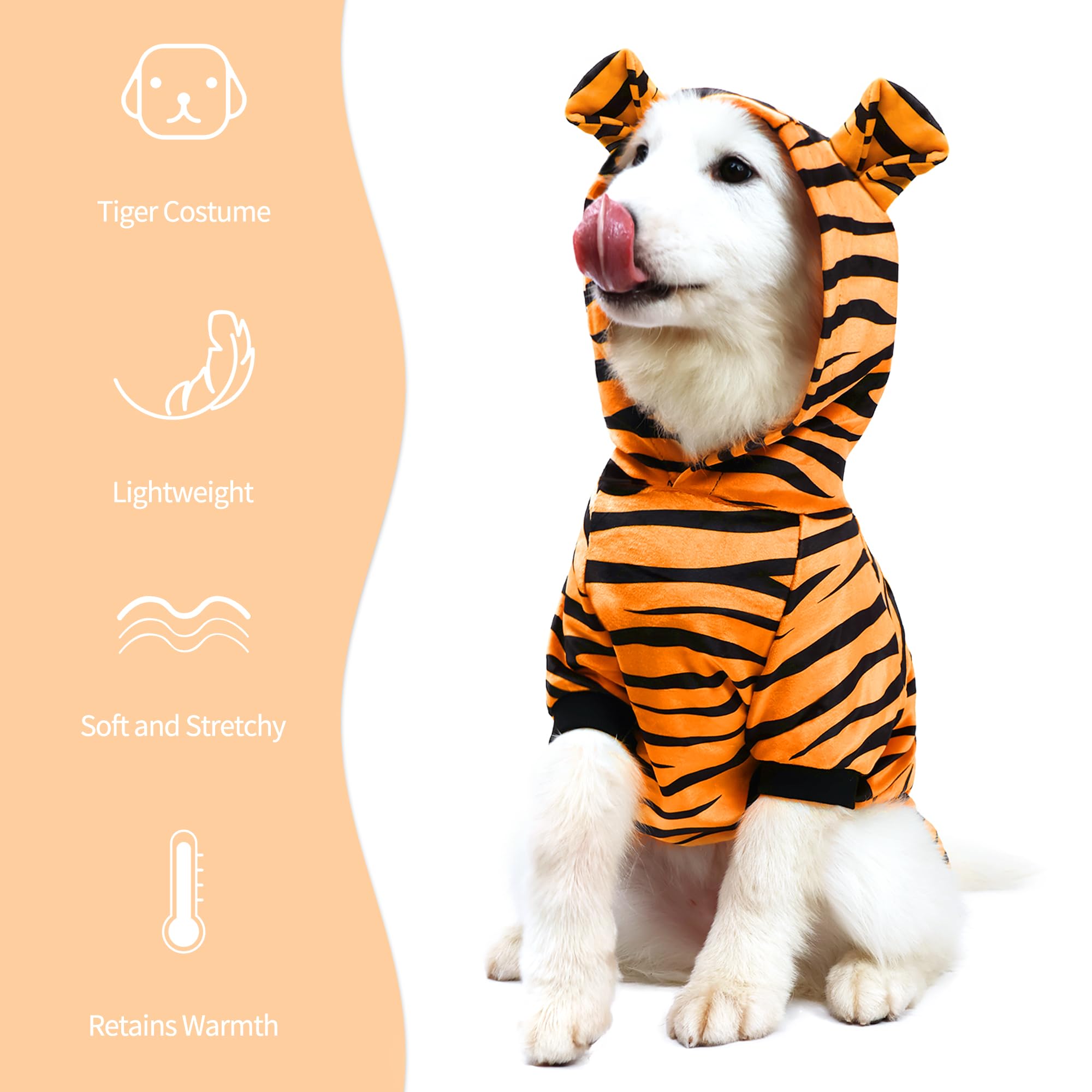 Halloween Tiger Costume for Small to Medium Dogs & Cats - Funny Pet Tiger Cosplay Outfit for Halloween Parties & Dress-Up Play