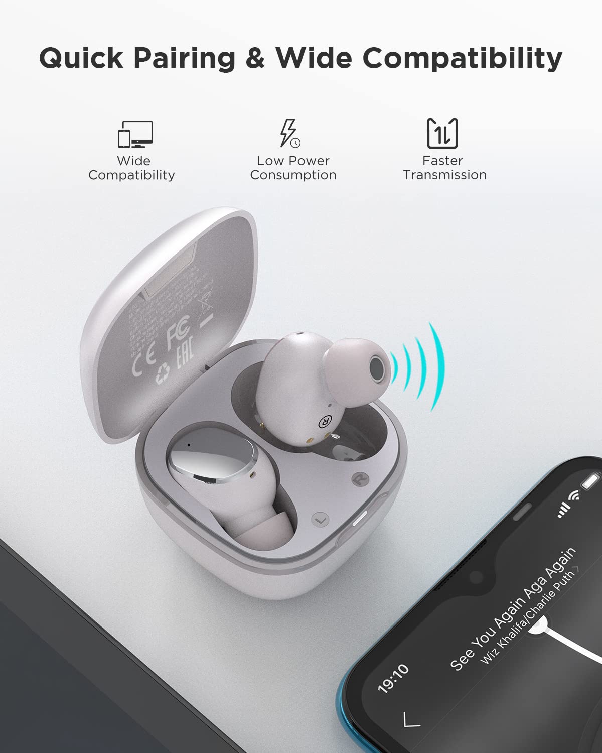 HTC Wireless Headphones Bluetooth 5.1 Earbuds with Built-in Mic, Touch Control & Deep Bass - for Calls, Office Work, Running & Gym (Fast US Shipping 5-7 Days) | Perfect for Commuting, Workouts & Online Meetings