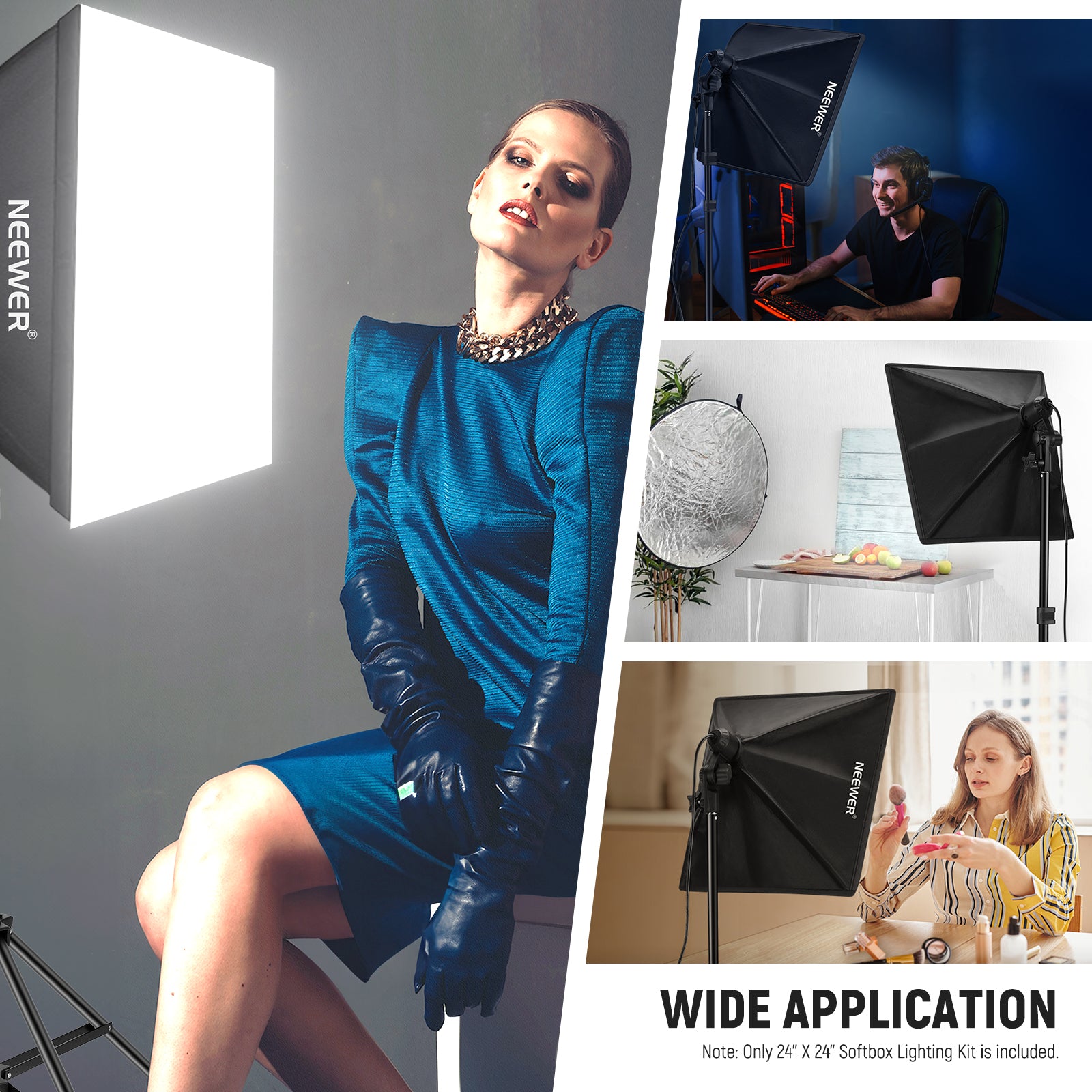 NEEWER NK300 24x24 Inch 60x60cm 350W Equivalent Softbox Lighting Kit for Photography, YouTube Videos, and Studio Portraits