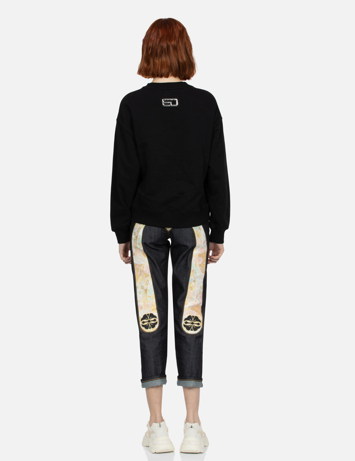 Japanese Brocade Inserted Relaxed Fit Jeans with Daicock & Kamon Design - Comfortable Casual Pants for Streetwear & Everyday Fashion