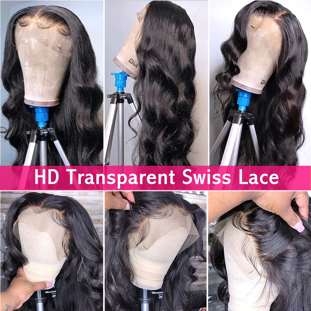 13x4 Lace Front Wigs Human Hair - Brazilian Body Wave Glueless Wig with Baby Hair & HD Lace | Pre-Plucked 180 Density 34 Inch Natural Black Women's Wig for Daily Wear, Parties & Special Occasions