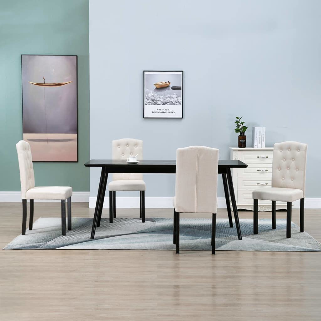 SKM Dining Chairs Set of 4 - Cream Fabric Upholstered Kitchen Chairs with Padded Seats - Modern Dining Room Furniture for Home, Restaurant & Office Use