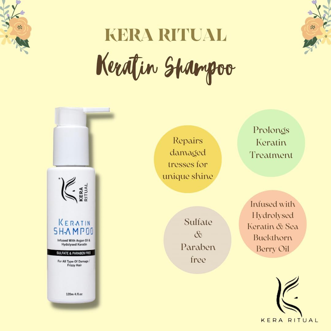 KERA RITUAL Keratin Shampoo with Argan Oil & Hydrolyzed Keratin (120ml) - Sulfate & Paraben Free - Repair & Strengthen Damaged Hair for Daily Use & Salon Results at Home
