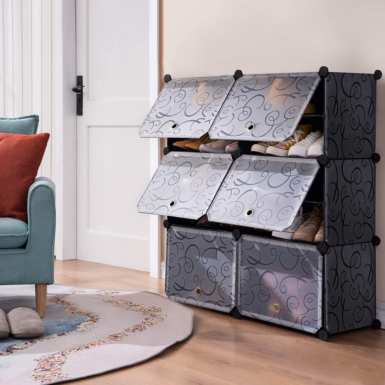 24 Pair Shoe Organizer Cabinet - Stackable Space Saving Shoe Rack with Doors for Closet, DIY Narrow Standing Shoe Storage | Perfect for Bedroom, Entryway, Mudroom & Small Spaces