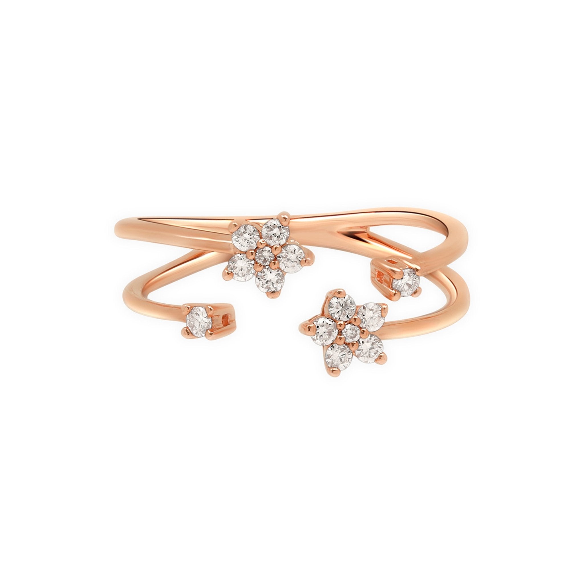 14k Rose Gold Floating Diamond Flower Wrap Ring - Elegant Stackable Band for Women, Perfect for Weddings, Anniversaries & Everyday Wear