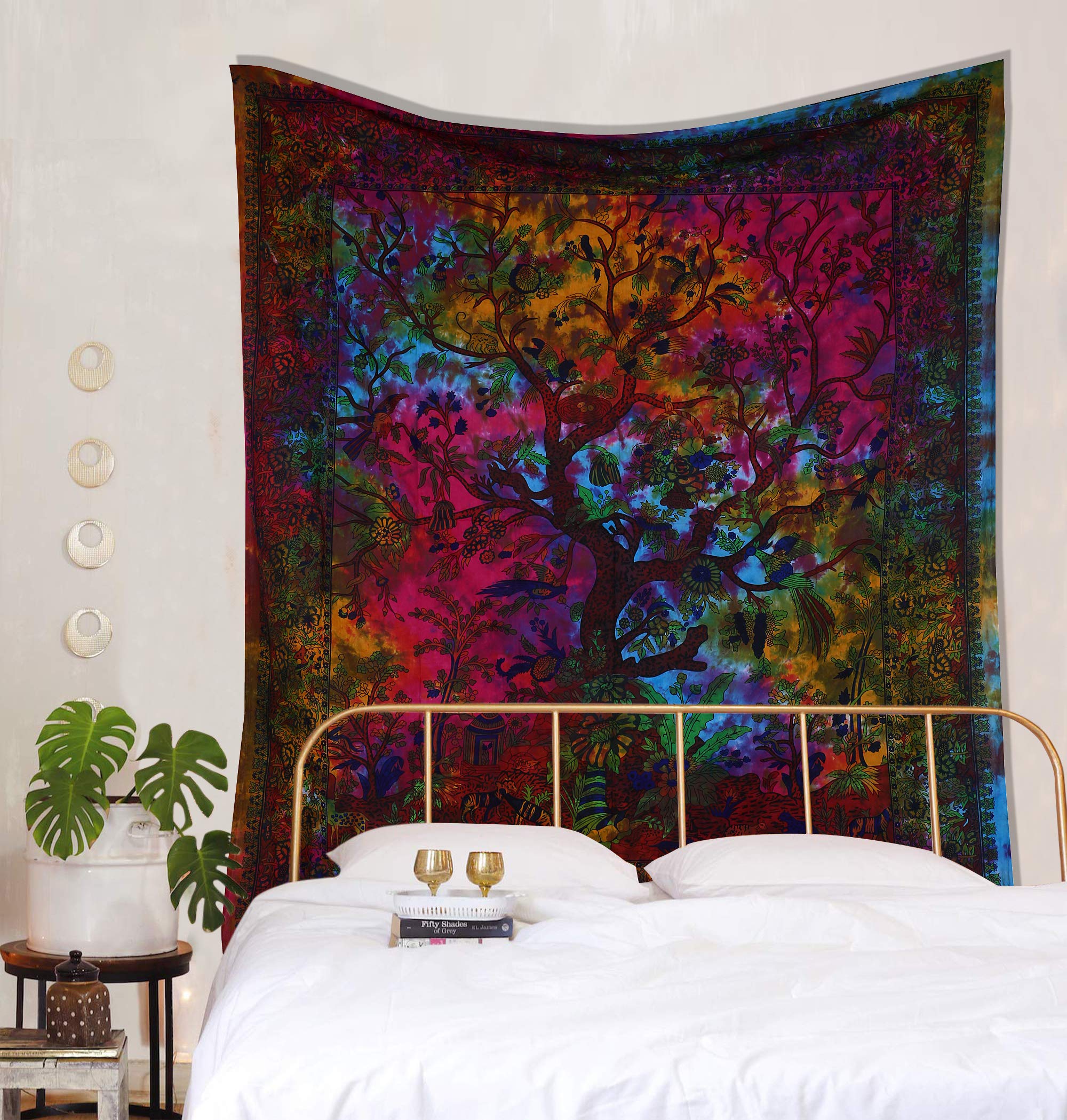 Rainbow Tree of Life Tapestry - Psychedelic Wall Hanging for Bedroom Decor & Picnic Blanket (85x90