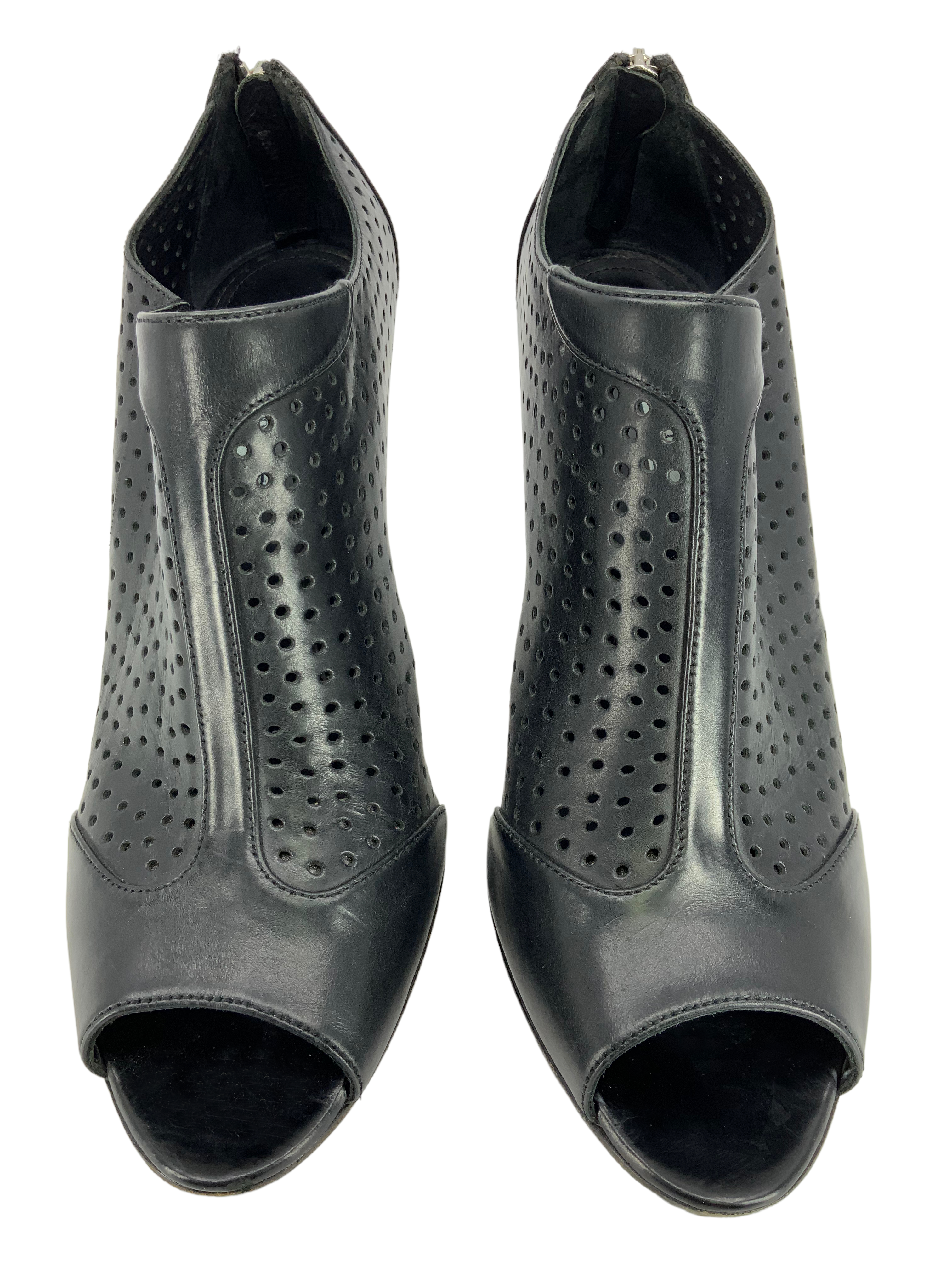 PRADA Perforated Leather Open Toe Booties Women's Size 12 - Stylish Summer Sandals for Casual Outings & Evening Events