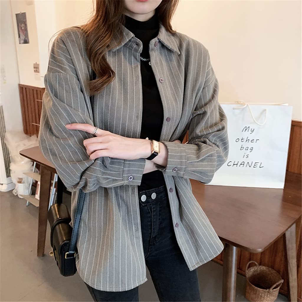 Women's Striped Long Sleeve Button Down Blouse - Office & Casual Tops for Autumn - Perfect for Work, Dates & Everyday Wear (Color A, Size M)