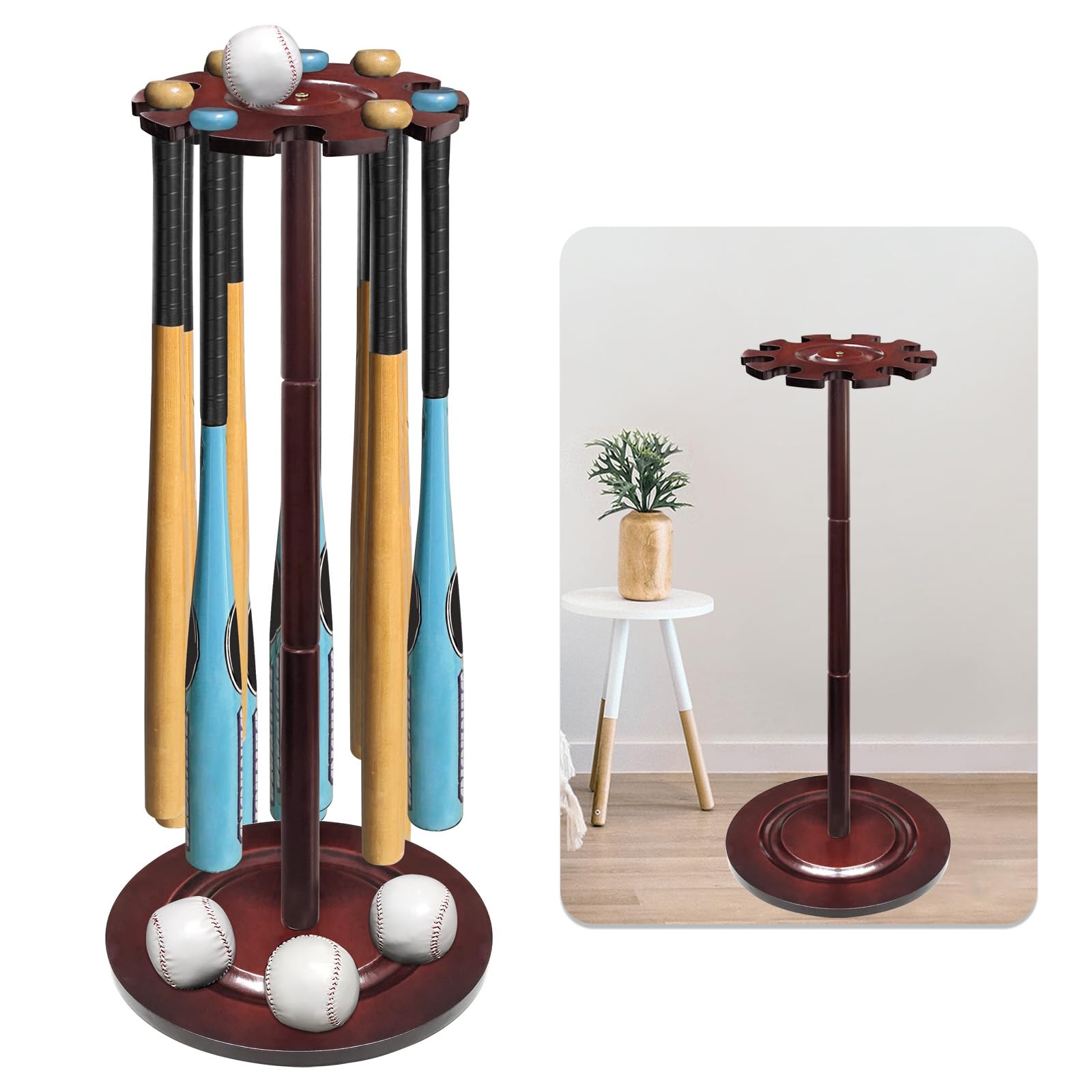 Premium Wooden Baseball Bat Holder - 10-Bat Storage Rack & Display Stand for Baseball & Softball Equipment - Durable Cherry Red Finish - Perfect for Home, Garage, or Clubhouse Organization