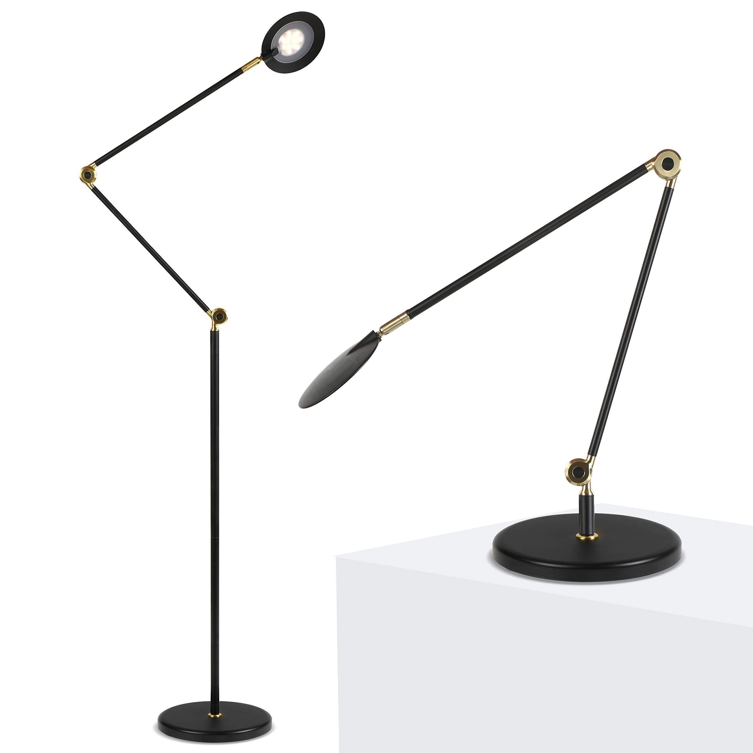 Brightech Sage 2-in-1 LED Craft Table & Floor Lamp - Adjustable Dimmable Reading Light with 3 Color Modes, 360° Swivel Head - Perfect for Living Room, Office & Crafting - Black