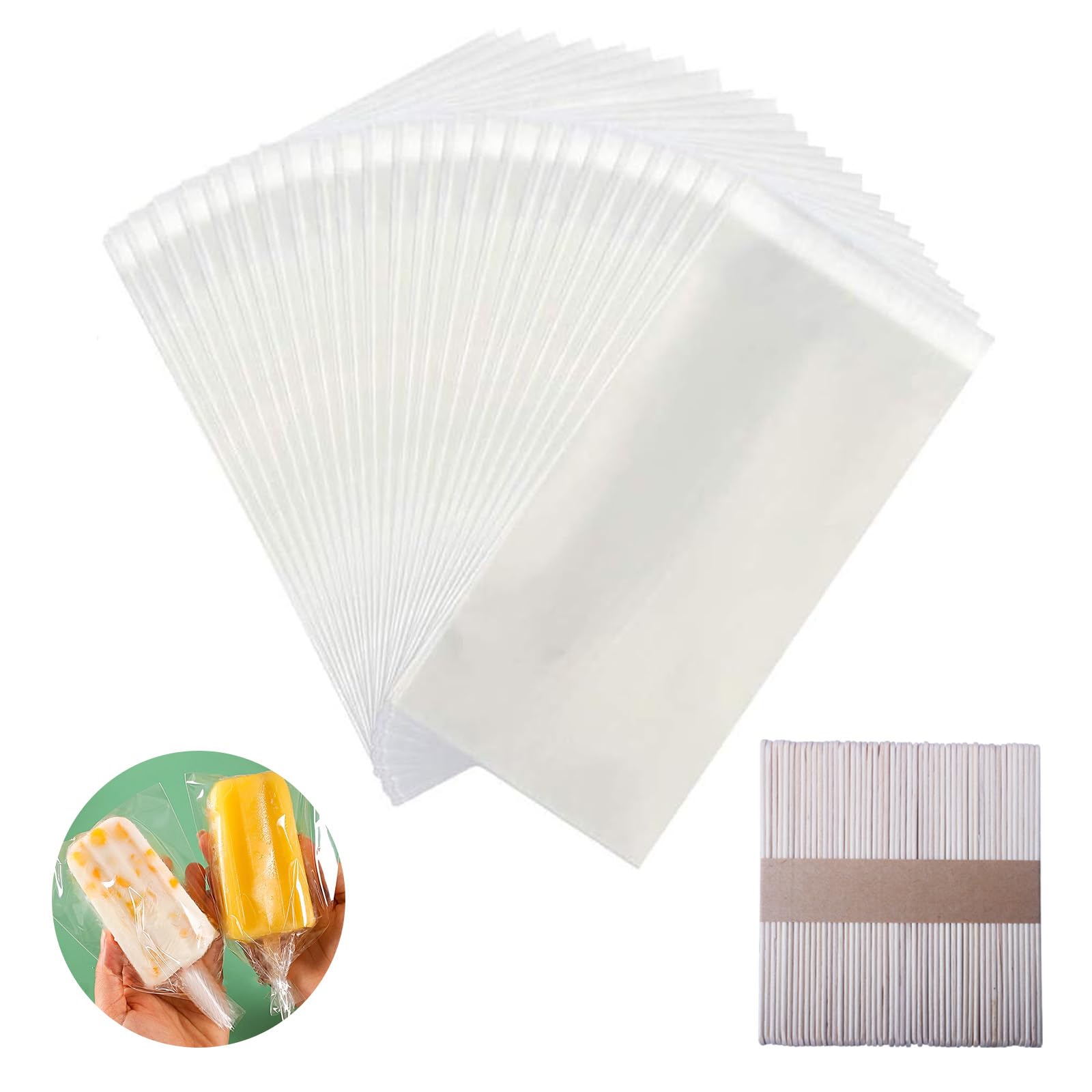 Miaowoof 200PCS Popsicle Sticks & Bags Set - 6.3