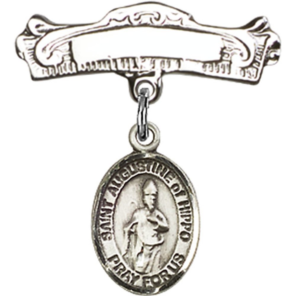 St. Augustine of Hippo Sterling Silver Baby Badge - 7/8 X 7/8 Inch Arched Polished Pin - Religious Jewelry Gift for Christening, Baptism & First Communion