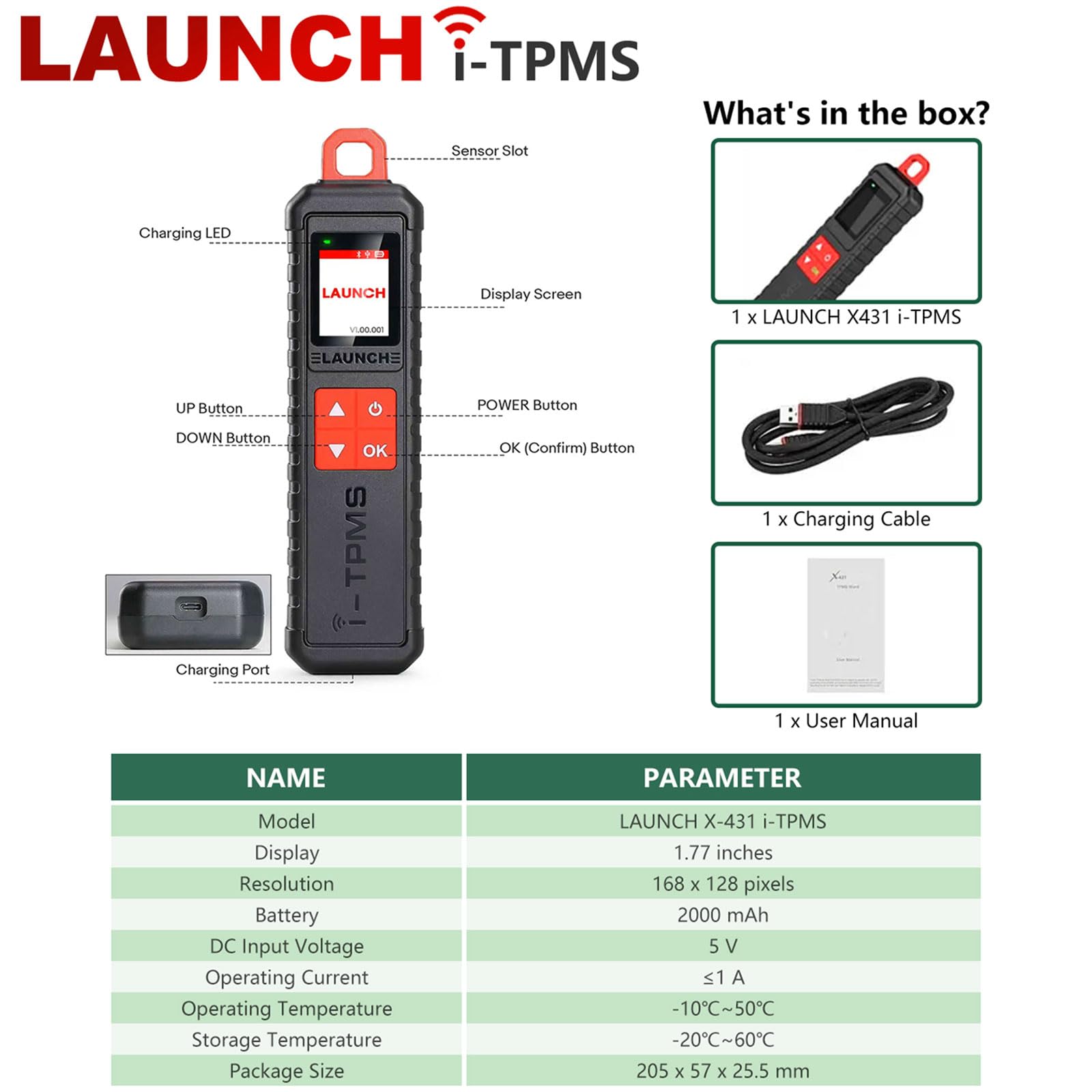 LAUNCH X431 i-TPMS Tire Pressure Monitoring System - 315/433MHz Sensor Compatible - Works with X-431 Scanner & i-TPMS App - Activate & Relearn TPMS Sensors - Ideal for Auto Shops & DIY Car Maintenance