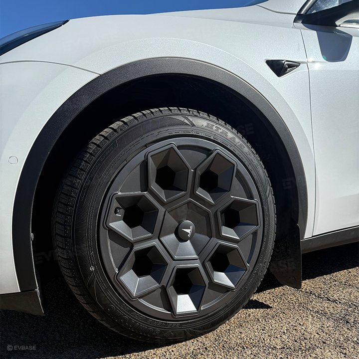 Tesla Model Y 19-Inch Hex Wedge Wheel Covers - Matte Black Honeycomb Hubcaps with Rim Protector | Stylish & Durable Alloy Wheel Covers for Enhanced Protection & Performance | Perfect for Daily Commute, Road Trips & Car Customization
