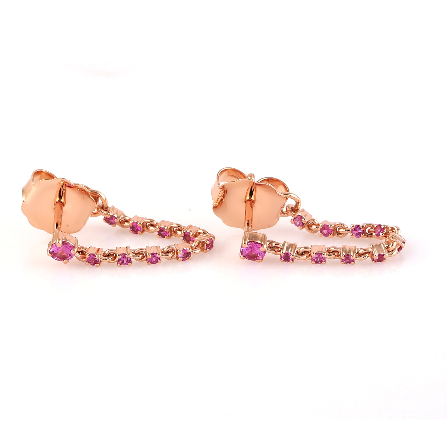 14K Rose Gold Pink Sapphire Earrings for Women - September Birthstone Dangle Ear Threads - Perfect for Gifts, Weddings & Special Occasions