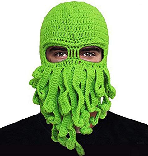 Funny Unisex Knit Octopus Hat with Beard - Warm Winter Beanie for Cosplay, Halloween Costume & Outdoor Activities - Perfect Gift for Men & Women