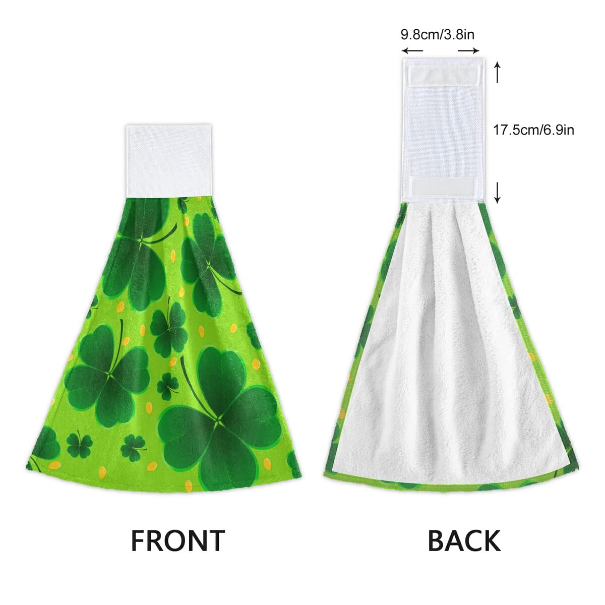 2 Pack St. Patrick's Day Hand Towels - Clover Shamrock Design for Kitchen, Bath, Gym & Yoga | Soft Absorbent Towels for Hands, Face & Hair | Dishcloth & Hanging Towel for Home Decor & Holiday Gifts