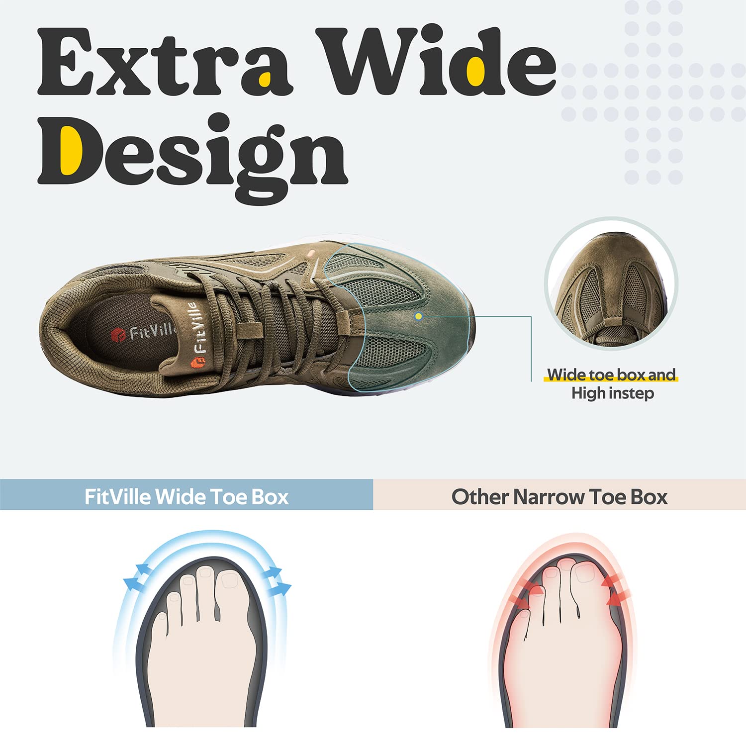 FitVille Men's Extra Wide Walking Shoes for Flat Feet - Wide Width Sneakers with Arch Support & Heel Pain Relief - Rebound Core Technology - Perfect for Walking, Running & Daily Comfort