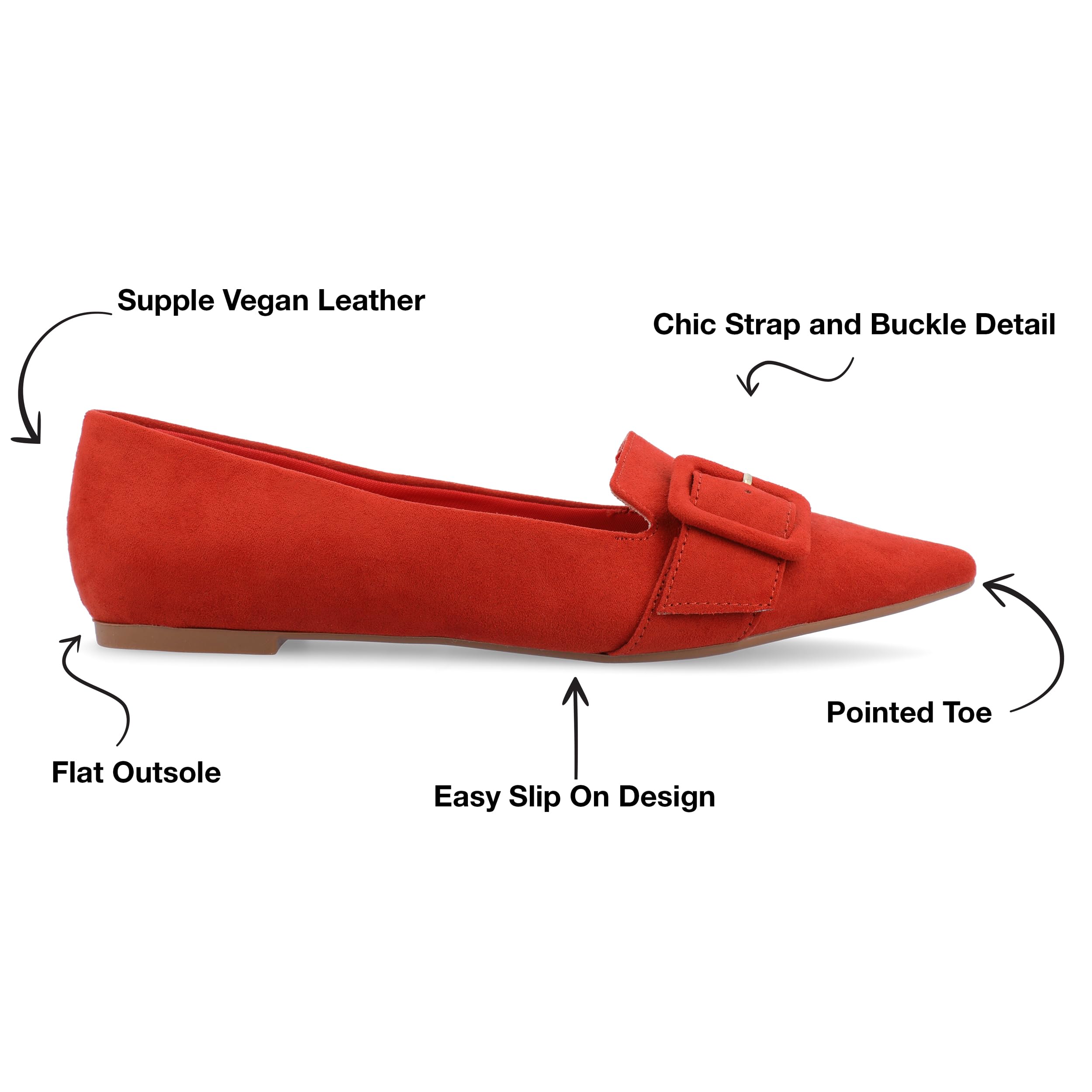 Journee Collection Women's Comfortable Ballet Flats - Lightweight Slip-On Shoes for Work, Travel & Everyday Wear