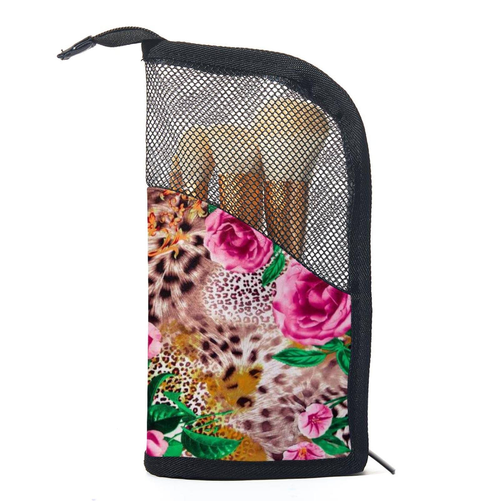 Premium Makeup Brush Organizer Bag with 12 Brushes - Striped, Leopard & Floral Patterns - Portable Cosmetic Brush Holder Case for Travel & Home Vanity Organization