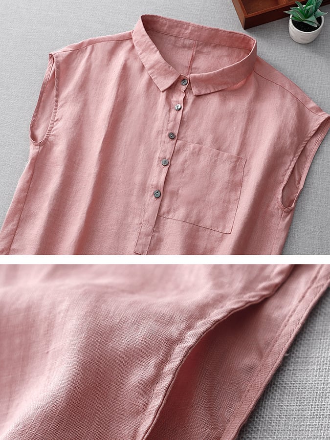 Lovevop Women's Cotton Loose Fit Lapel Drop Shoulder Sleeveless Blouse - Casual Summer Tops for Beach, Vacation & Everyday Wear