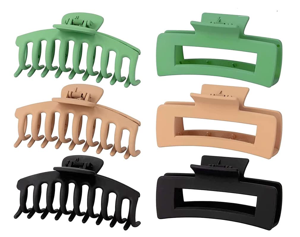 Belicia 6-Pack Large Hair Claw Clips for Women & Girls (4.3 Inch) - Strong Hold Hair Clips for Thick/Thin Hair, 90s Vintage Jaw Clips - Perfect for Updos, Ponytails & Everyday Hairstyles (Multicolor)