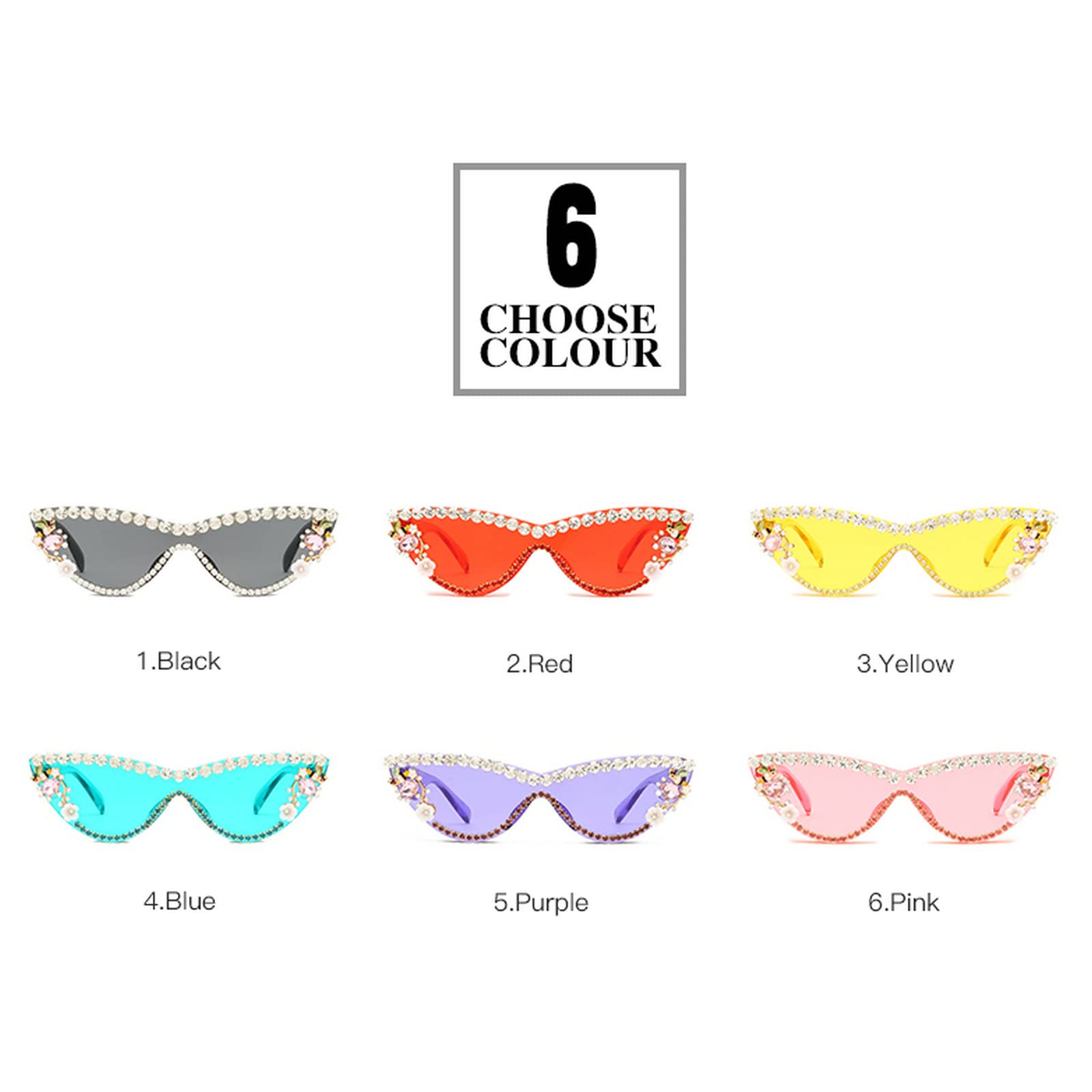 Frameless Cat Eye Sunglasses with Rhinestones for Women - Fashion Party & Outdoor Wear