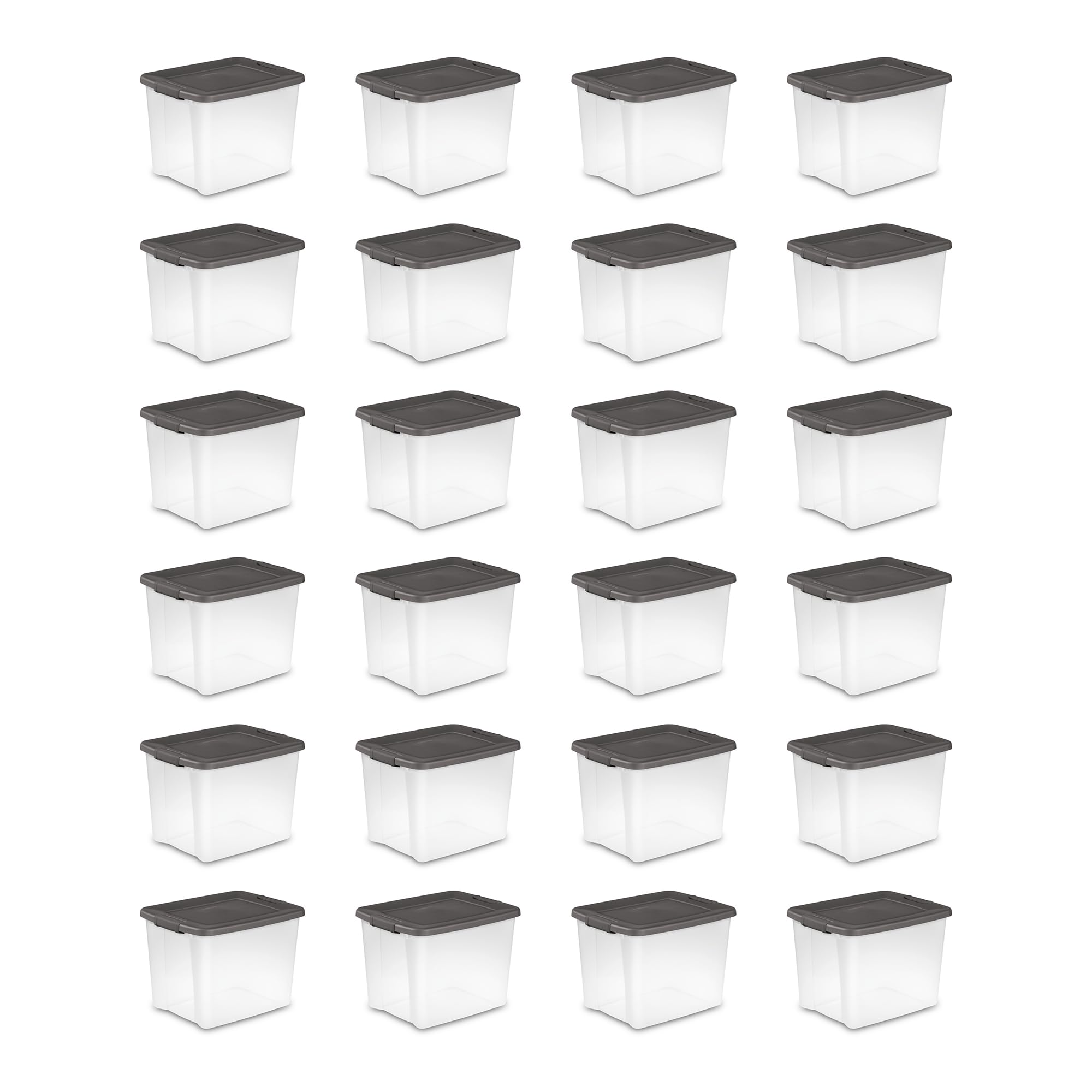Sterilite 24-Pack 50 Qt Clear Plastic Storage Bins with Lids - Stackable Shelf Totes for Organizing Closet, Garage & Office Supplies - Durable Gray Storage Containers