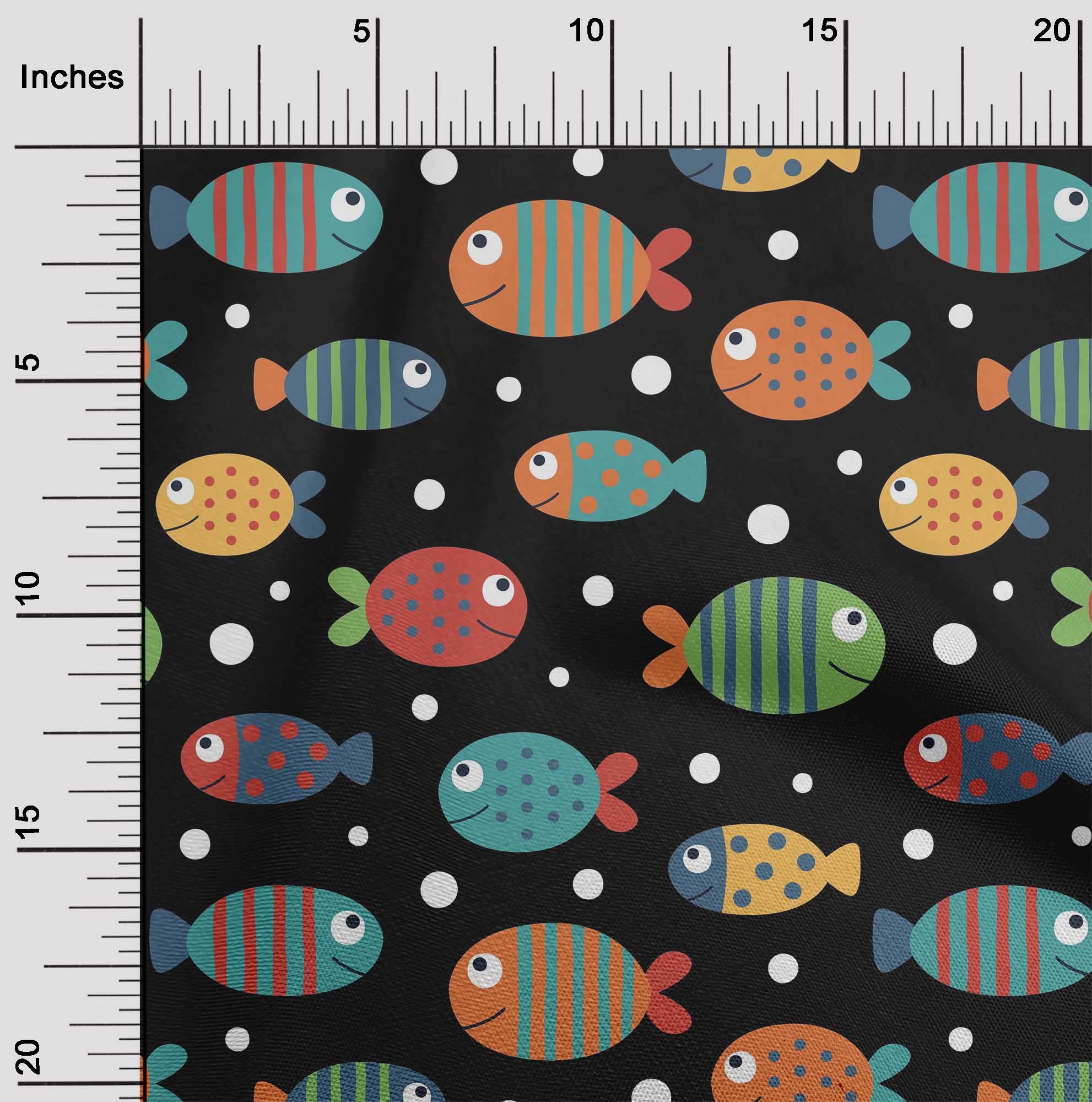 Premium 100% Cotton Poplin Twill Fabric - Black with Artistic Dot & Fish Print - 56 Inch Wide Dress Material by The Yard | Perfect for DIY Dresses, Skirts & Home Decor Projects