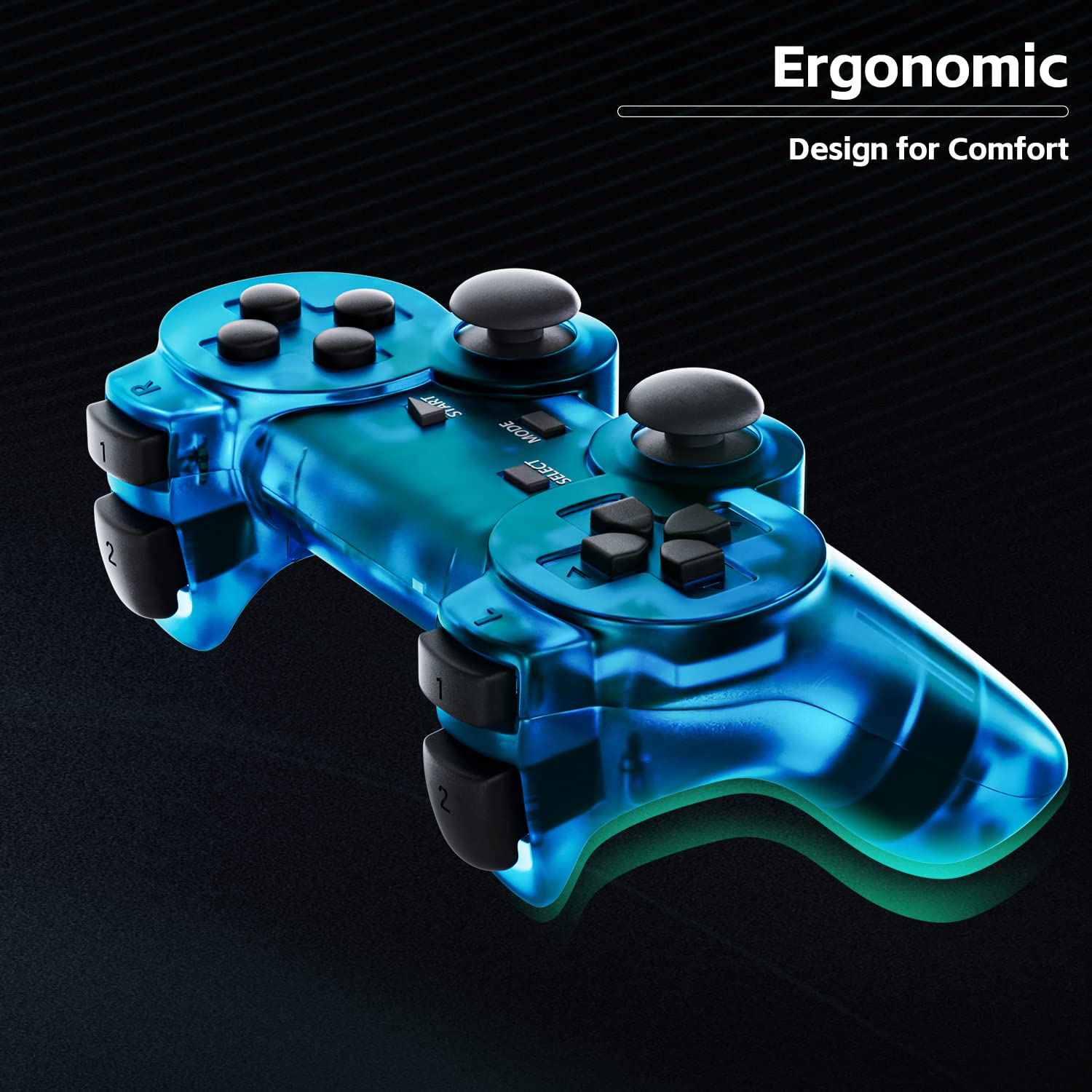 Wireless Controller for PS2 Play Station 2 - Dual Vibration Gamepad with Clear Green & Purple Colors | Compatible with PS2 Consoles | Perfect for Gaming, Retro Play & Multiplayer Sessions