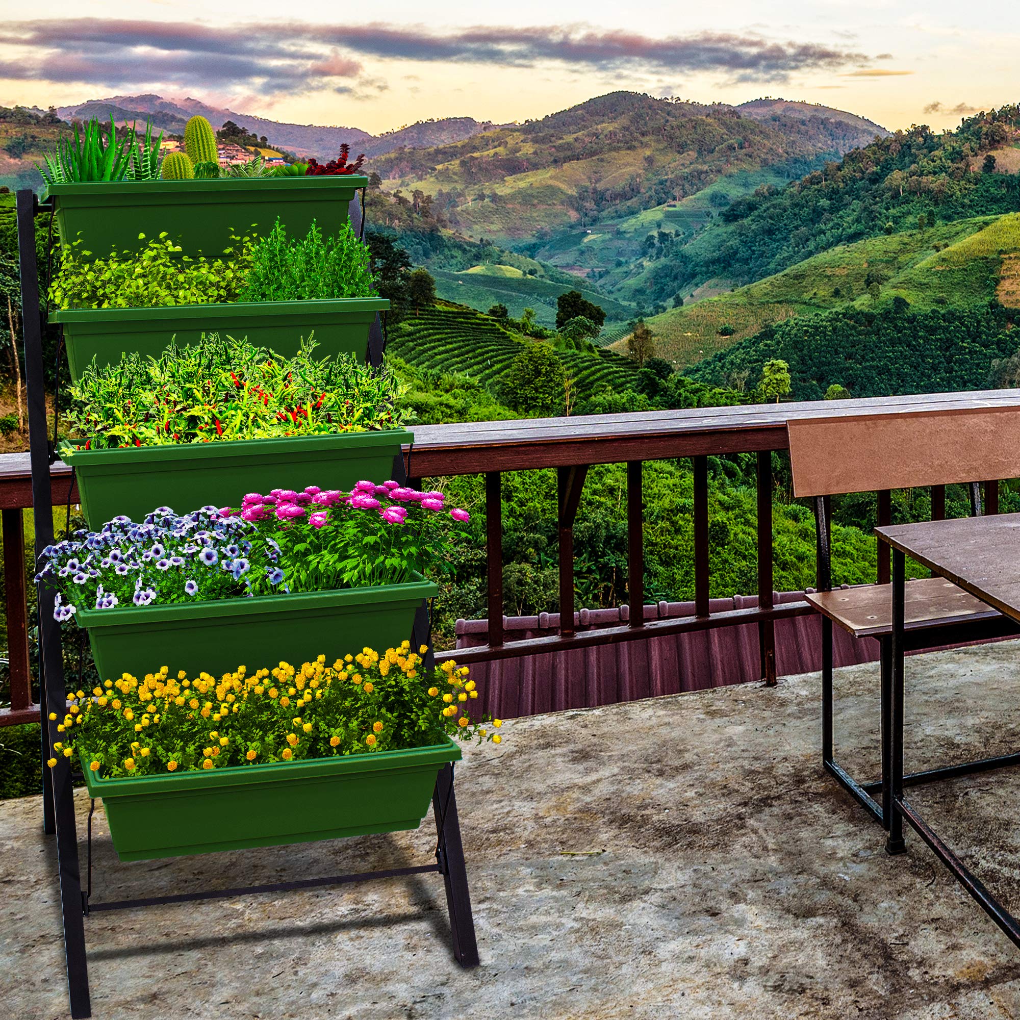 5-Tier 4Ft Vertical Raised Garden Bed - Food Safe Planter Box for Herbs, Vegetables & Flowers | Indoor/Outdoor Use on Patio, Balcony, Greenhouse & Backyard Gardening