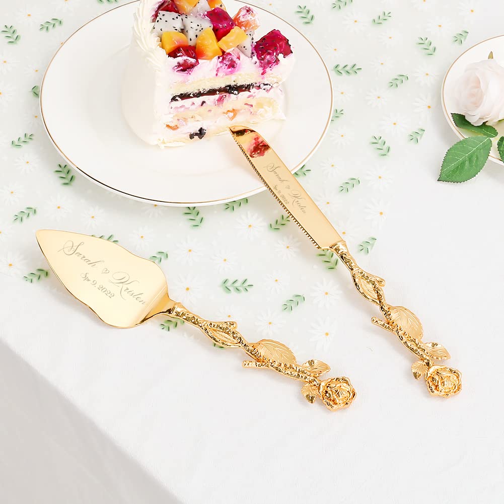 Personalized Gold Cake Knife and Server Set - Wedding Cake Cutting Set, Custom Engraved Pastry Pie & Pizza Cutter - Perfect Birthday Gift for Cake Lovers | Ideal for Weddings, Anniversaries & Special Celebrations