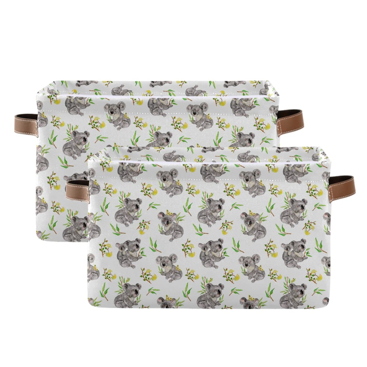 Foldable Fabric Storage Bins with Koala & Flower Design - Large Capacity Closet Organizers with Reinforced Handles (2-Pack) | Perfect for Bedroom, Closet, Nursery & Office Organization