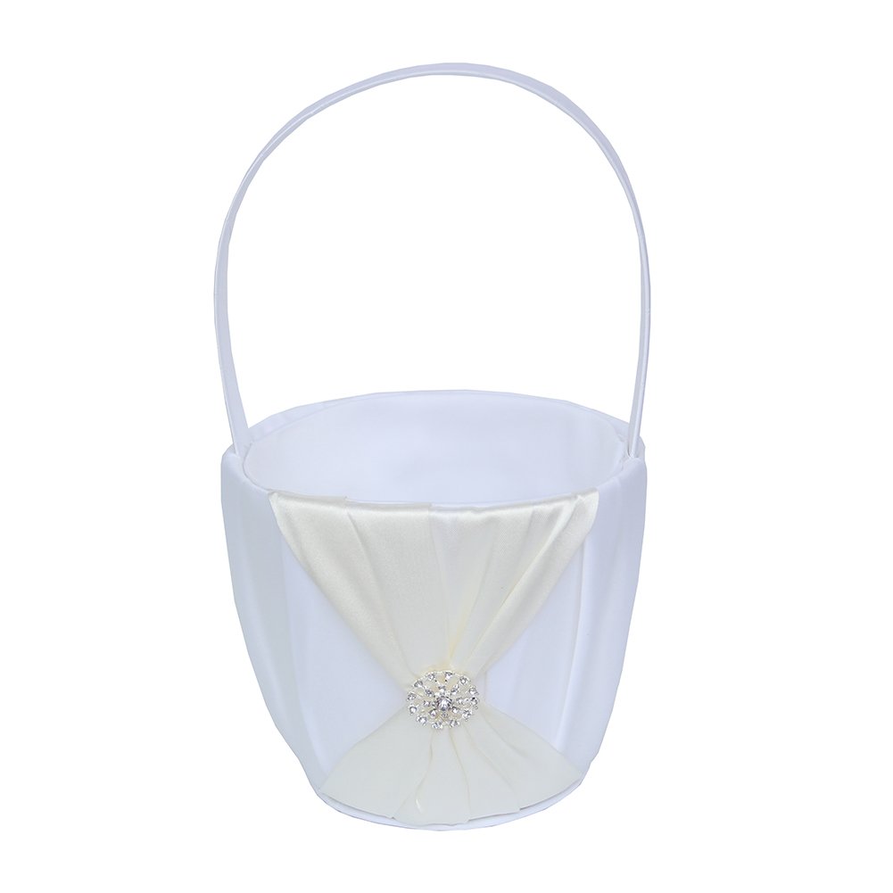 4pcs Wedding Set - Flower Girl Basket, Ring Bearer Pillow, Guest Book with Pen & Rhinestone Pen Holder - Ivory Bridal Shower Decor for Rustic Wedding Ceremony - Perfect for Church, Outdoor & Garden Weddings