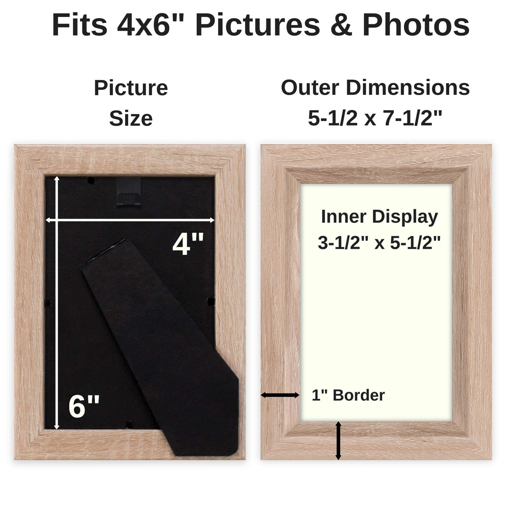 Icona Bay 4x6 Picture Frame Set of 6 - Weathered Oak Wood Finish, Traditional Style Composite Wood Photo Frames for Wall or Table Display - Perfect for Home Decor, Office, Wedding Photos & Family Memories