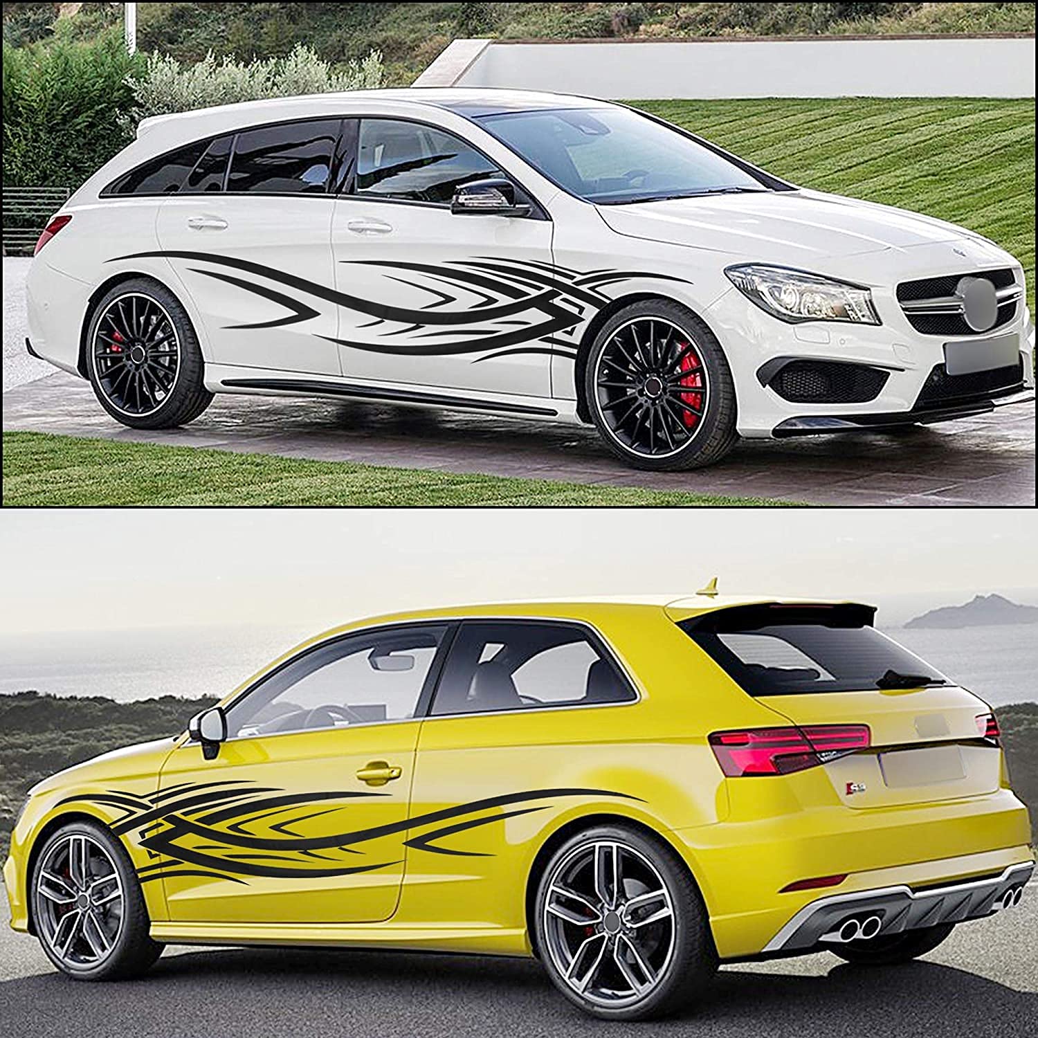 Flame Graphics Car Decals - Large Waterproof Vinyl Stickers for Truck, SUV & Off-Road Vehicles | Racing Stripes & Cool Body Stickers for Men | Perfect for Car Shows, Racing Events & Personalizing Your Ride (Black)