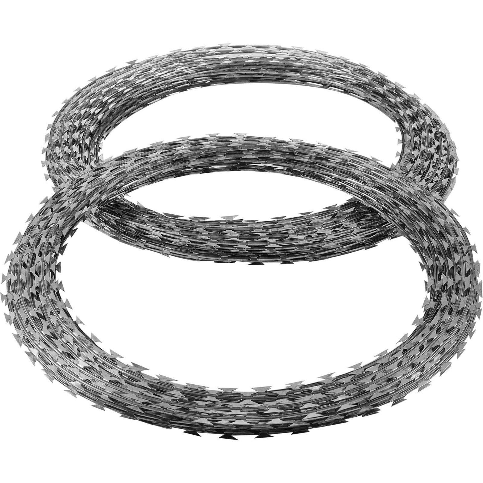 OrangeA 18 Inch Galvanized Barbed Wire Razor Wire - 500 Feet Heavy Duty Fence Security Wire (10 Coils Per Roll) for Farm, Ranch, Construction Site & Perimeter Protection