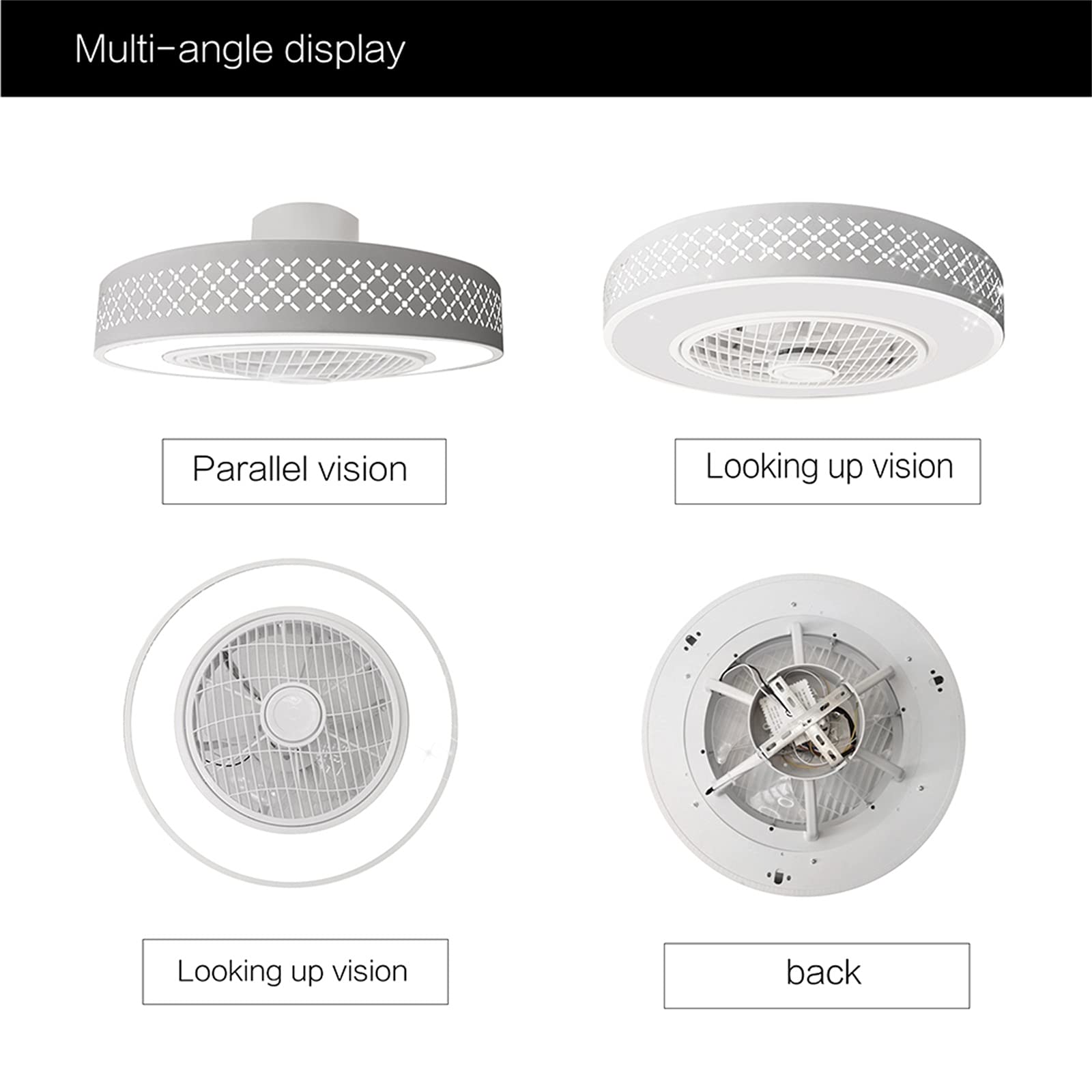 Dimmable 20 Inch Bladeless Ceiling Fan with Light & Remote Control - Modern Acrylic Chandelier Fan, 3 Color Changing, Low Profile Semi-Flush Mount for Bedroom, Living Room & Nursery (White) | Energy Efficient & Quiet Operation