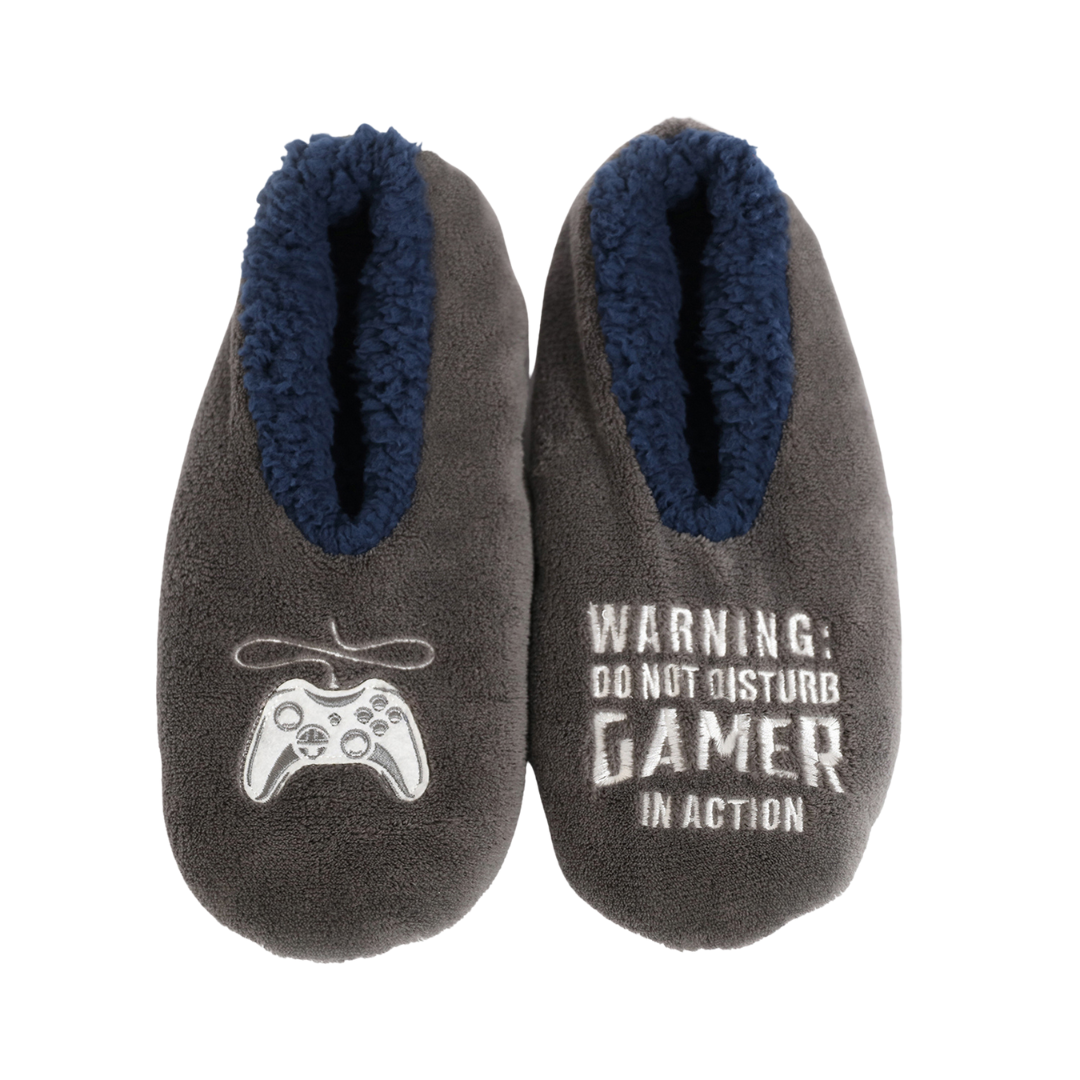 Splosh Men's Grey Gamer Slippers - Soft Indoor House Shoes for Gaming, Relaxing & Lounge Wear - Comfortable Memory Foam Slippers for Men