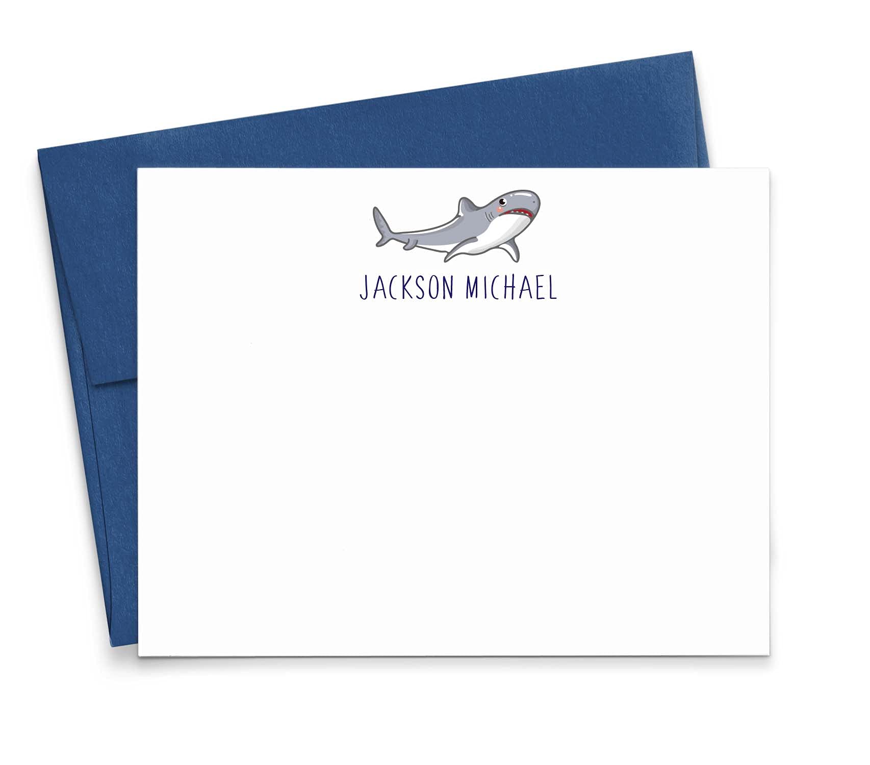 Personalized Shark Stationery Set - Thank You Cards, Note Cards & Envelopes for Boys - Customizable Colors & Quantities - Perfect for Birthdays, Thank You Notes & Kids' Correspondence