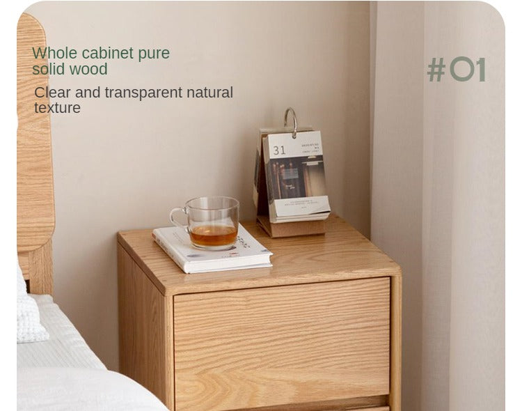 Solid Oak Wood Nightstand with 2 Drawers - Bedroom Side Table for Bedside Storage & Organization