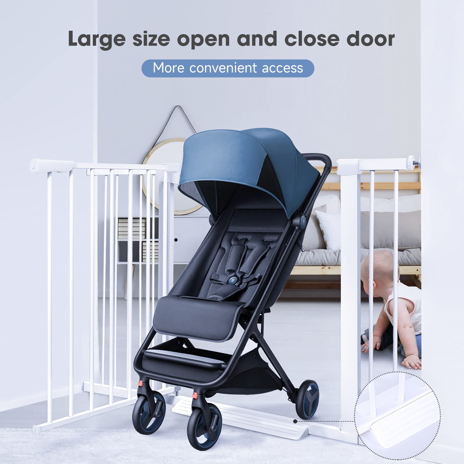 Extra Wide Baby Gate (85-100 Inches) - Heavy Duty Metal Safety Gate for Stairs, Doorways & Hallways | Auto Close Child & Pet Barrier | Indoor Use for Homes with Toddlers & Dogs (White) | Perfect for Staircase Safety, Room Separation & Pet Containment